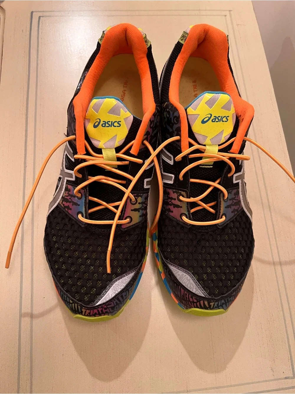 ASICS Black Mesh Sneakers with Neon Orange & Multicolor Sole